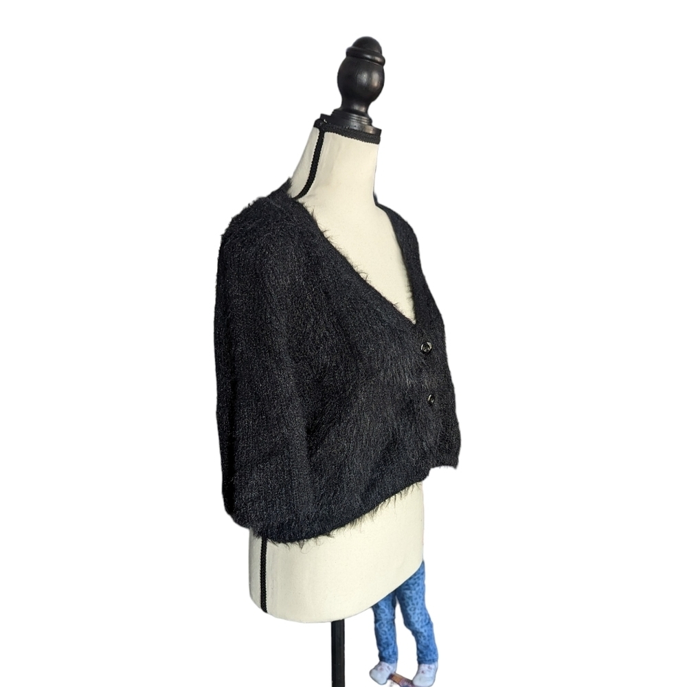 La Femme Cropped Black Sweater - Picture 2 of 8